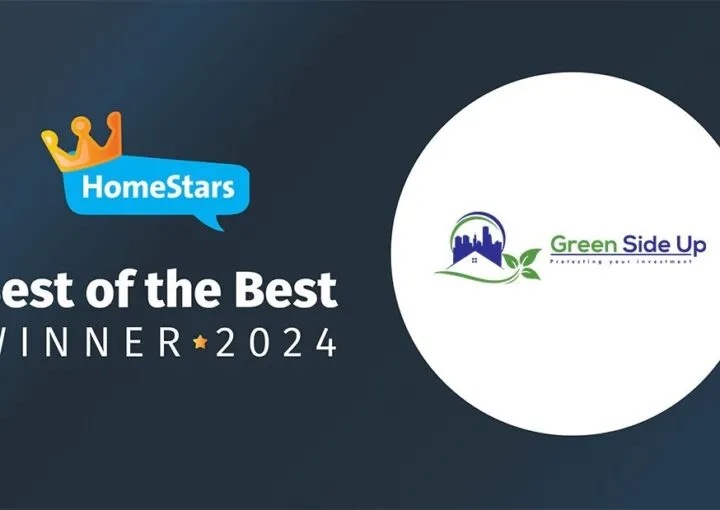 Homestars logo with text under saying "Best of the Best WINNER 2024" with a circle to the side that has the Green Side Up Contracting logo