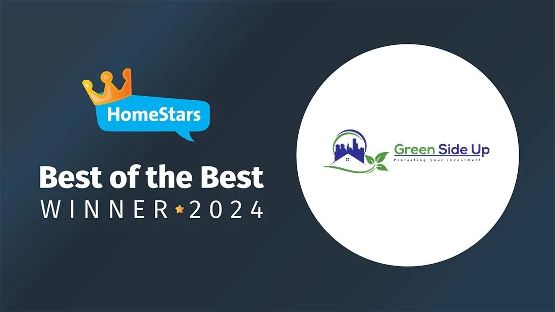 Homestars logo with text under saying "Best of the Best WINNER 2024" with a circle to the side that has the Green Side Up Contracting logo