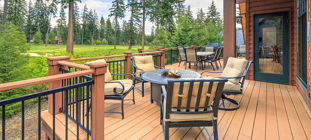 beautiful wooden deck on outdoor space lawn