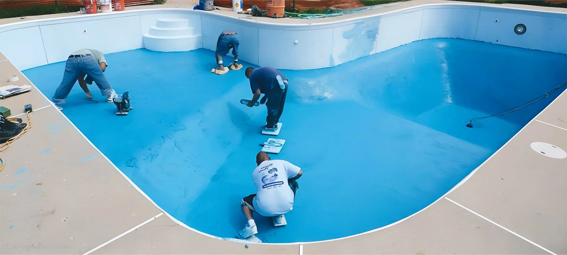 worker resufacing the pool