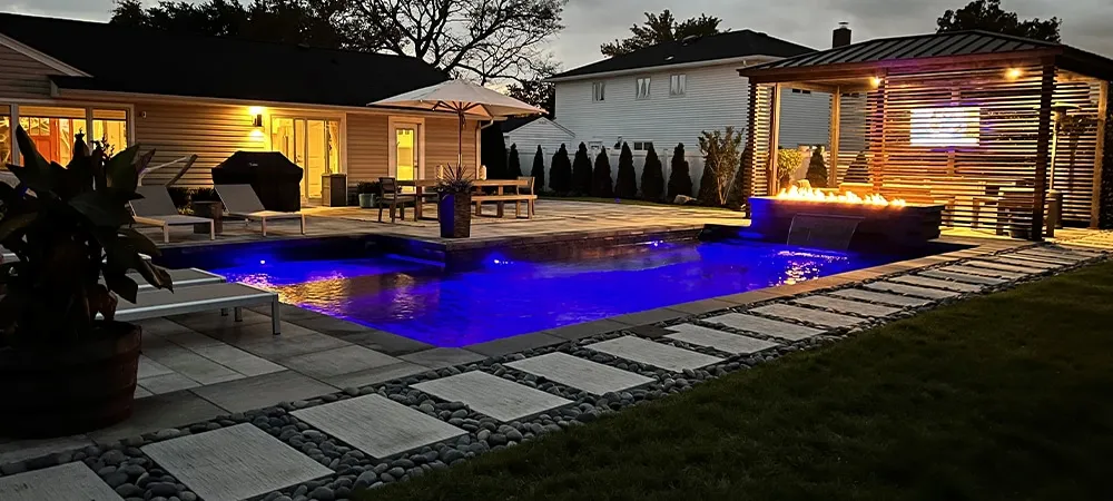 heater waterfall lighting on pool
