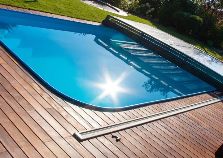 luxury wooden deck for pool