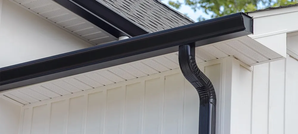 rain gutter of roof with downpipe metal corner wall rooftop