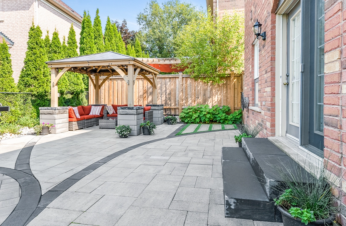 backyard interlock floor and wooden gazebo backyard interlock floor and wooden gazebo