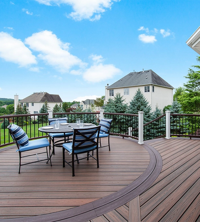 brown black trex deck, home backyard lawn space