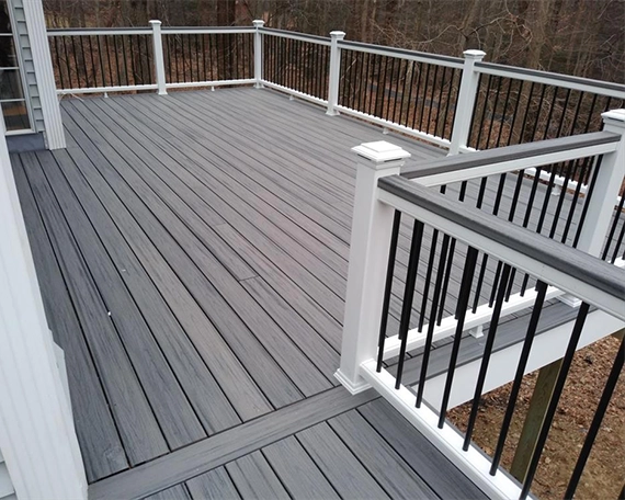 brown trex deck with white railing
