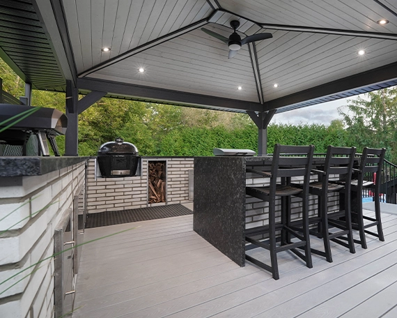 close up view of open covered kitchen outdoor