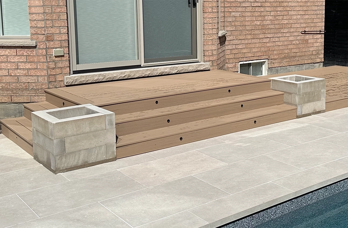 close up view of wooden deck with steps close up view of wooden deck with steps