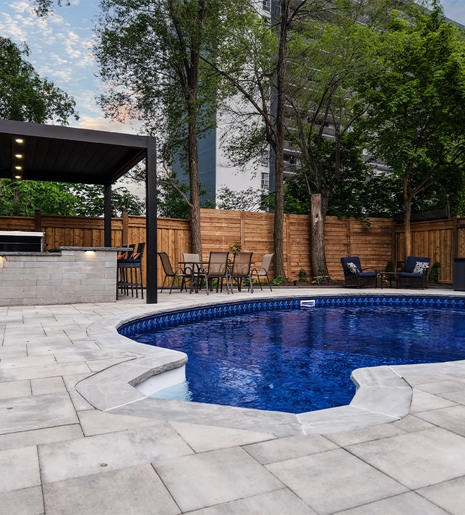 close view of pool coping and interlocking floor