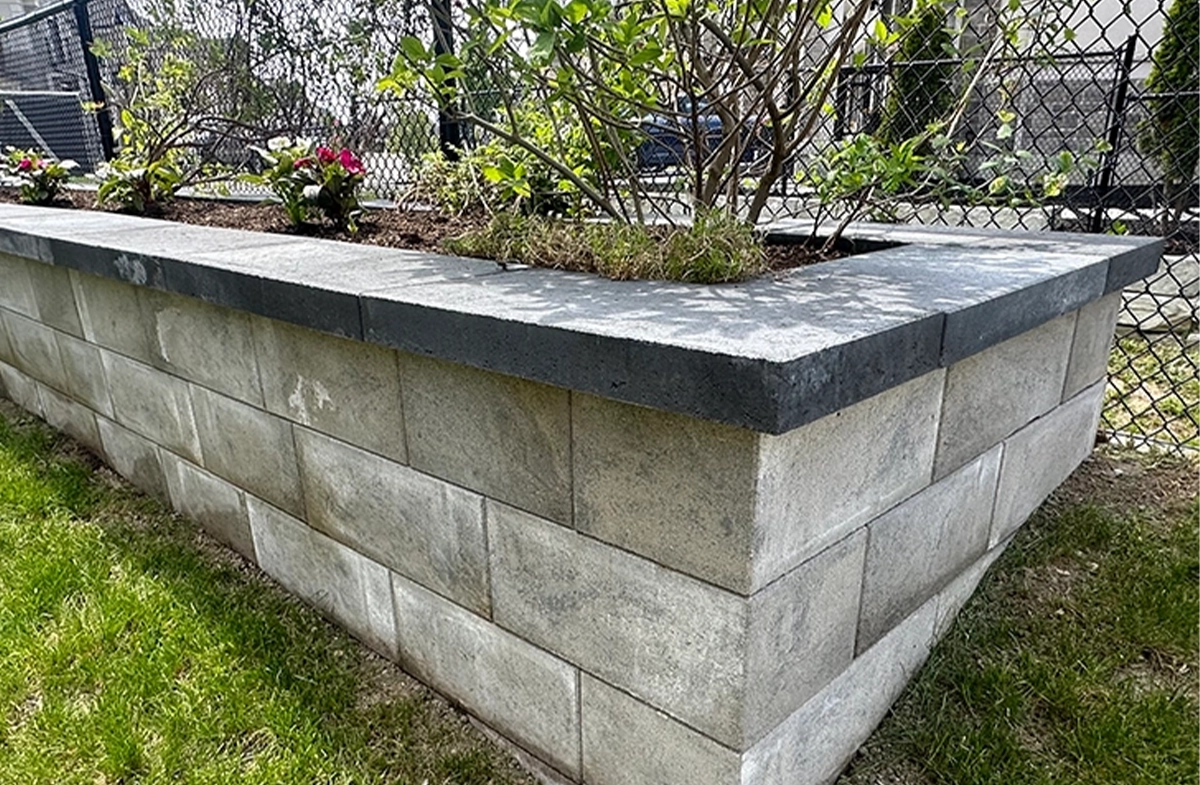 closeup view of retaining wall