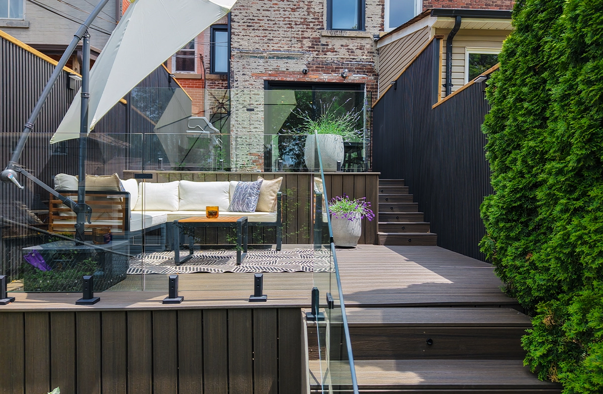 front view of backyard deck setup front view of backyard deck setup