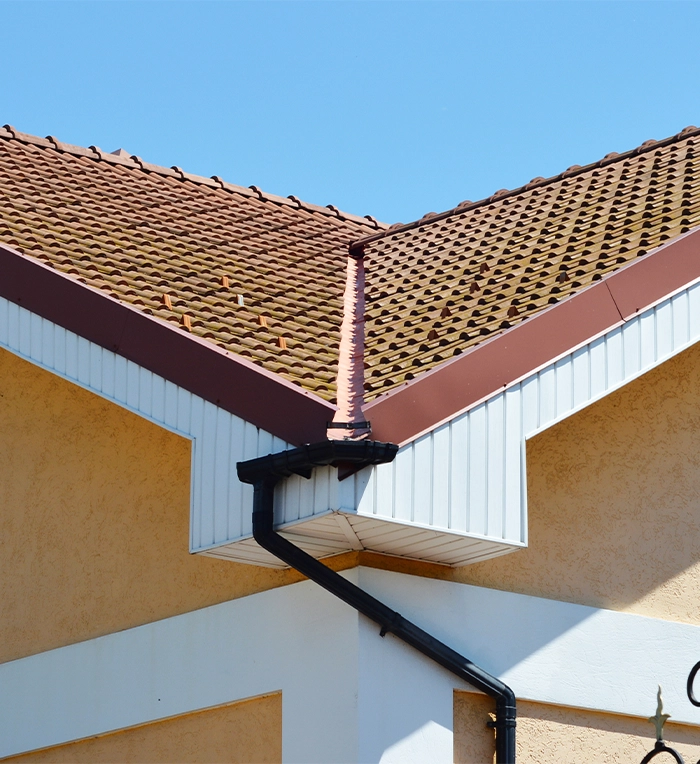 home eavestrough system for water drainage with soffit and fascia