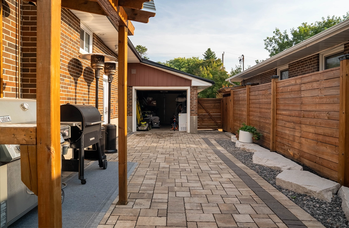 interlock walkway entrance and bbq setup