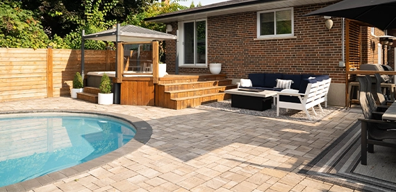 interlocking work around pool