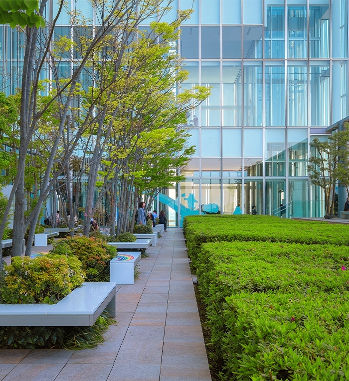 landscaping in walk way front of building