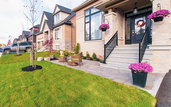 landscaping sodding, interlocking walkway, home front