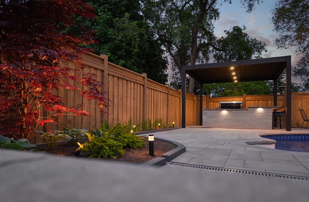 lighting feature on landscaping and kitchen