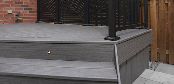 modern deck steps and privacy screen close up view