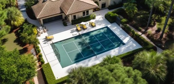 sport court in yard of big house
