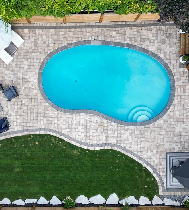 top view of backyard pool