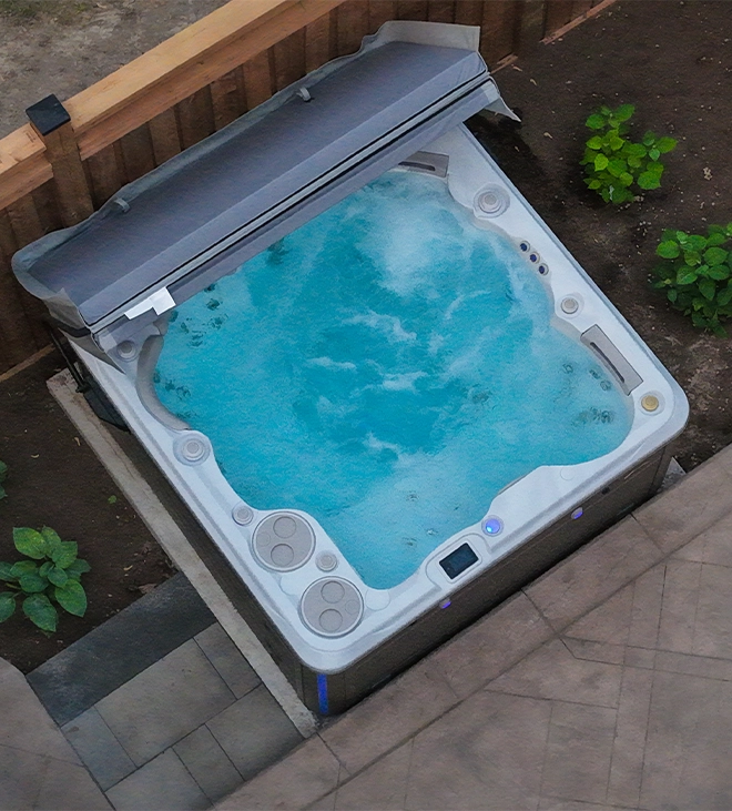 top view of bath tube in open backyard