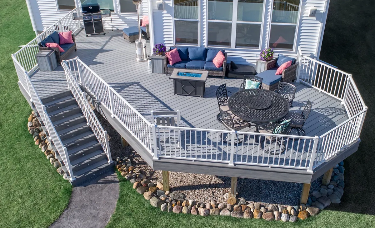trex deck with railing and stairs