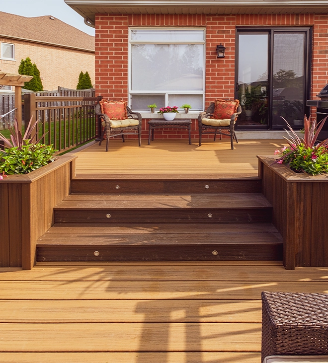 two level customized deck steps with built in lighting feature two level customized deck steps with built in lighting feature