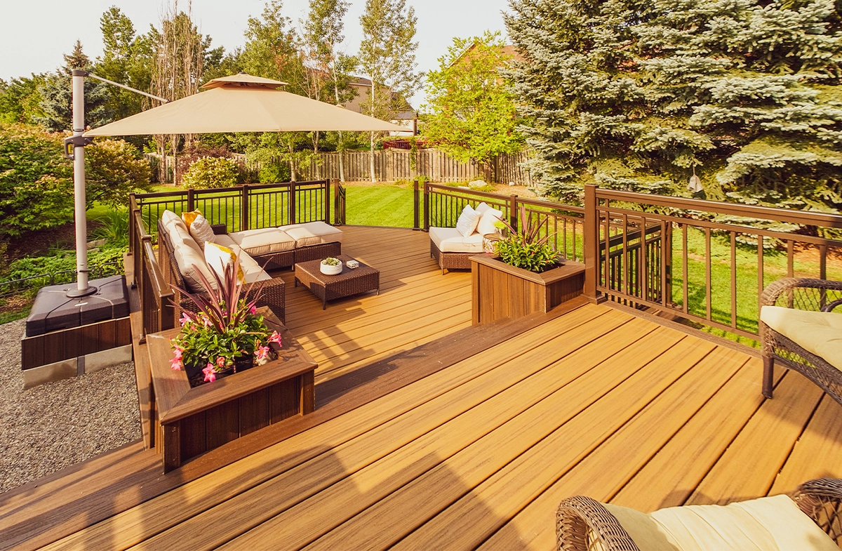 two level customized deck toward back lawn two level customized deck toward back lawn