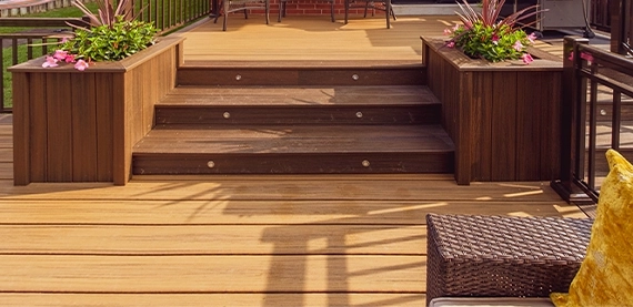 yellow brown combination deck and steps