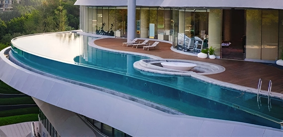 acrylic and glass walled above ground pool