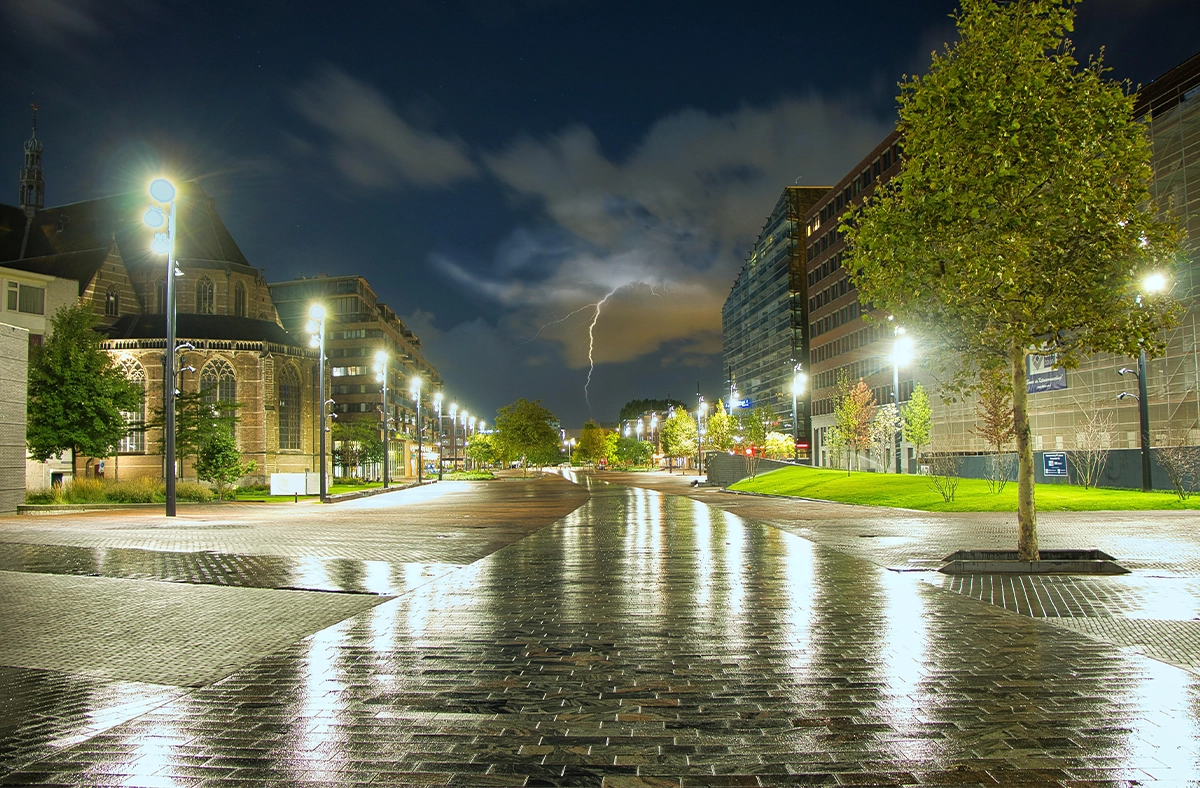 asphalt commercial paving road view during rain