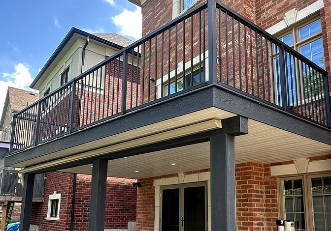 above ground deck with railing