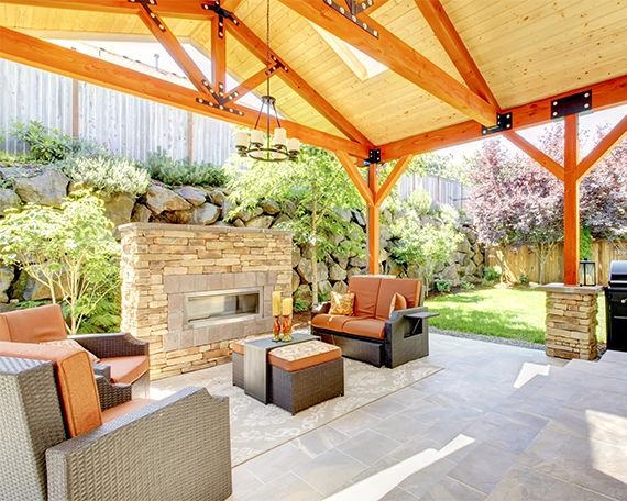 cabana image five gathering setup, rock fence design, cabana, patio cover, patio