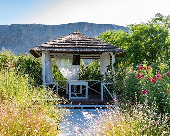 cabana image one outdoor cabana, mountain in background
