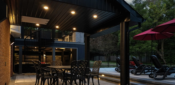 cabana image six night view of home backyard