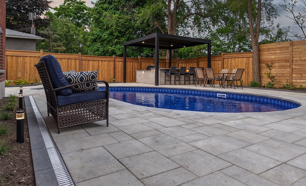 close up view of pool interlocking and water drainage system