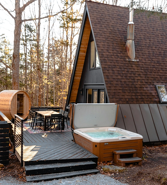 plunge pool with home front deck and outdoor sauna