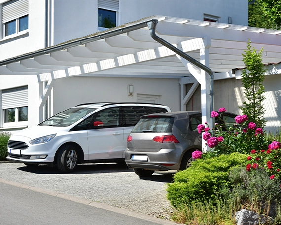 custom white paint wooden carport New wooden Carport in Front of a Residential Building