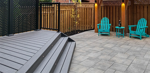 deck gallery image six deck with steps on backyard interlock surface