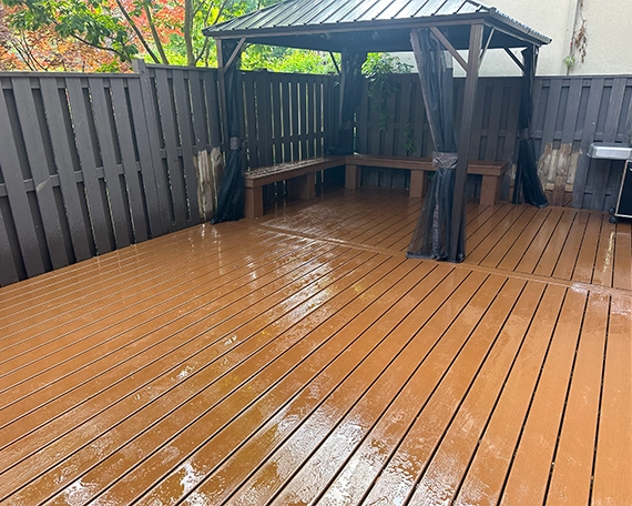deck gallery image three new wooden deck in home with cabana and fence