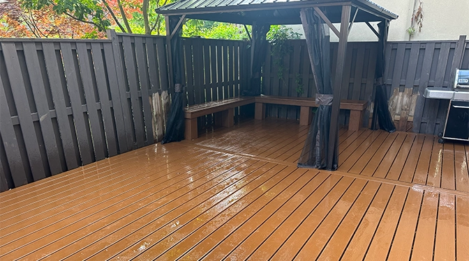 new deck with fence and cabana