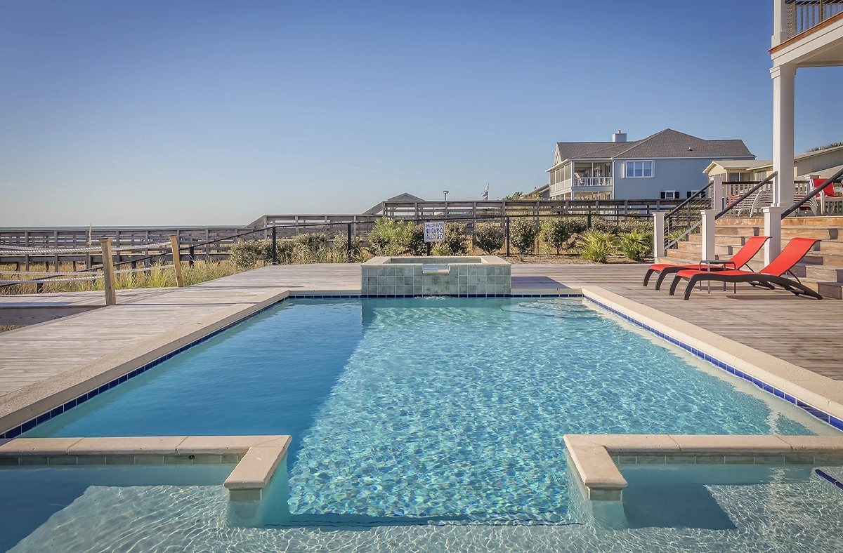 water feature in customizable commercial swimming pool, close up view