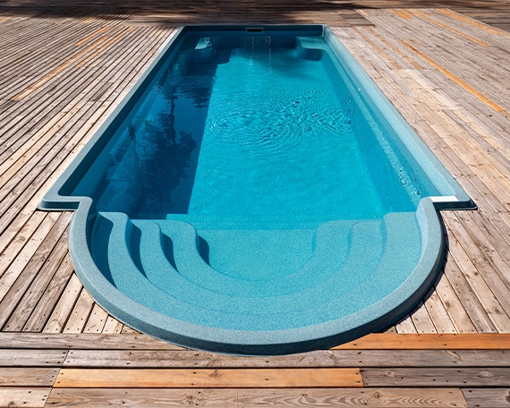 customize fibreglass pool with wooden deck