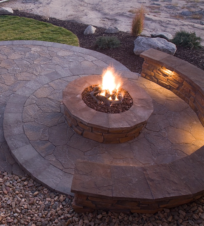 beautiful flagstone firepit and patio