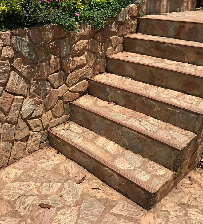 flagstone surface, wall and steps