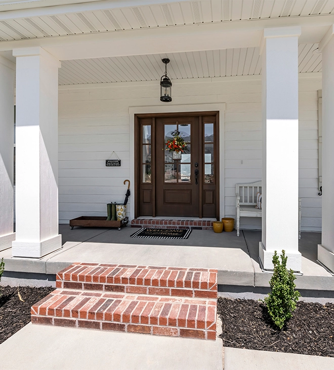 home front entrance door and front porch