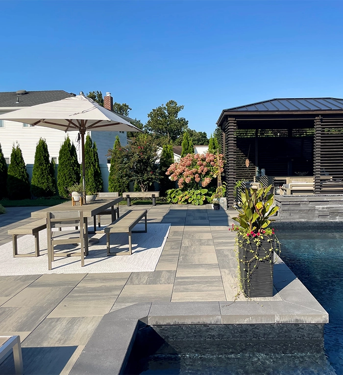 interlock patio around pool and custom carpentry