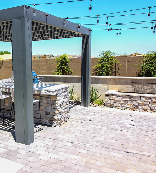 interlock patio with waterfall feature and cabana interlock patio with waterfall feature and cabana