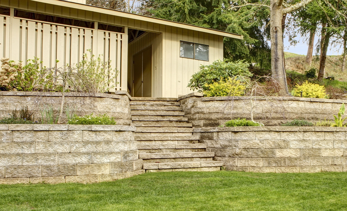interlock steps and retaining walls toward backyard