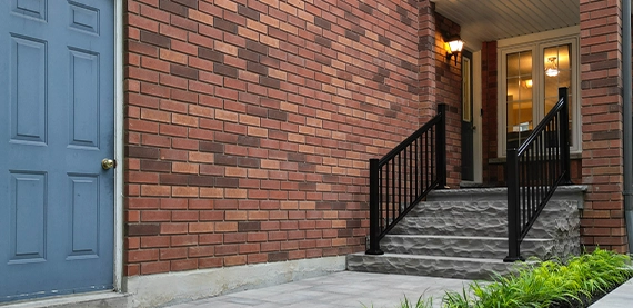 office building entrance door interlocking steps with aluminium railing